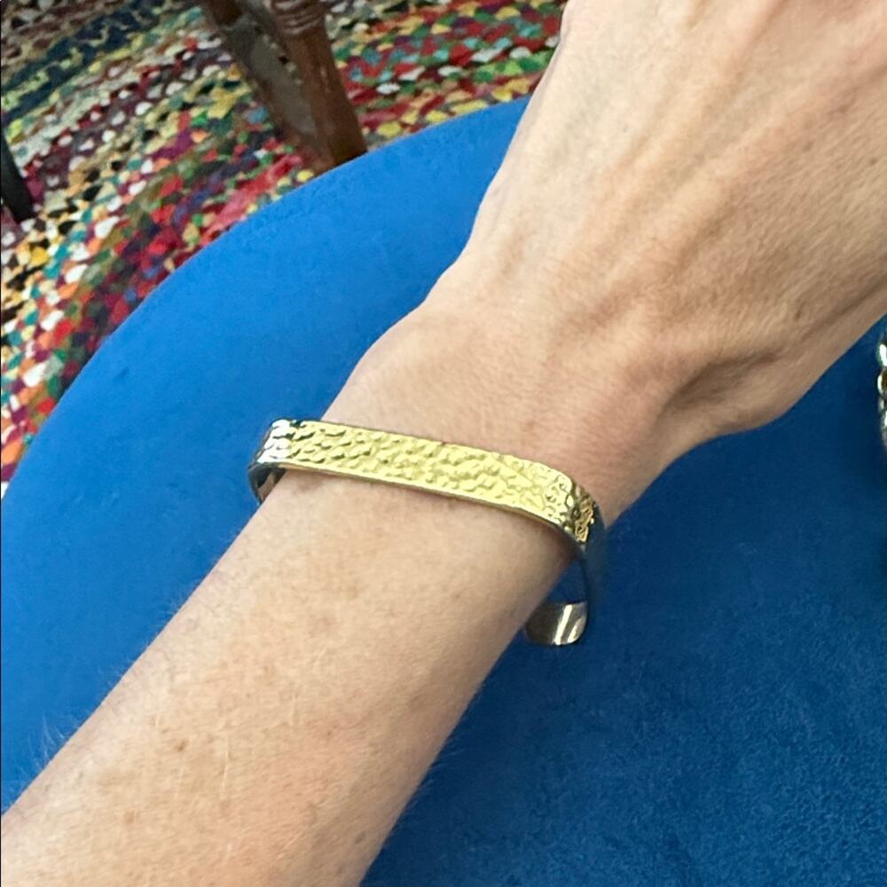 J. Crew Gold Tone Hammered Adjustable Classic Preppy Boho Hippie Cuff Bracelet